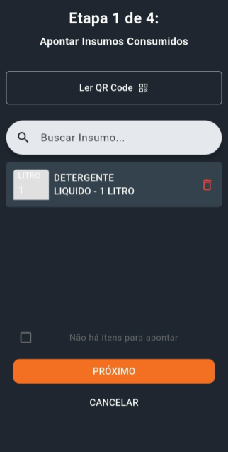Painel de controle de estoque de insumos