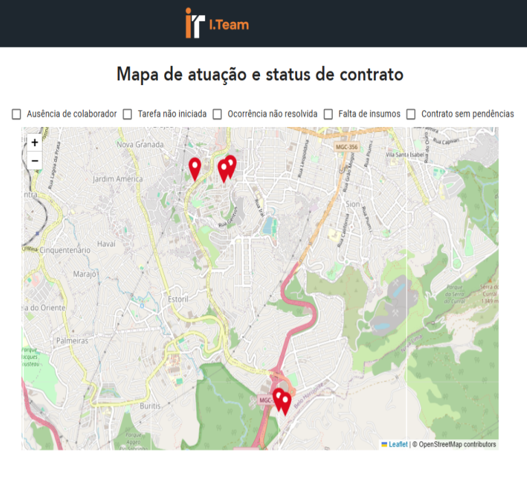 Mapa de rastreamento de equipe - Frente