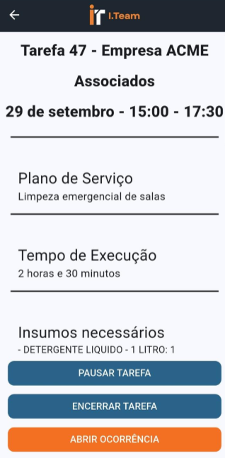Interface de execução de atividades em campo